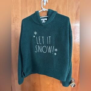 Rae Dunn Women's Green Let It Snow Holiday Sweater Size Medium Long Sleeve